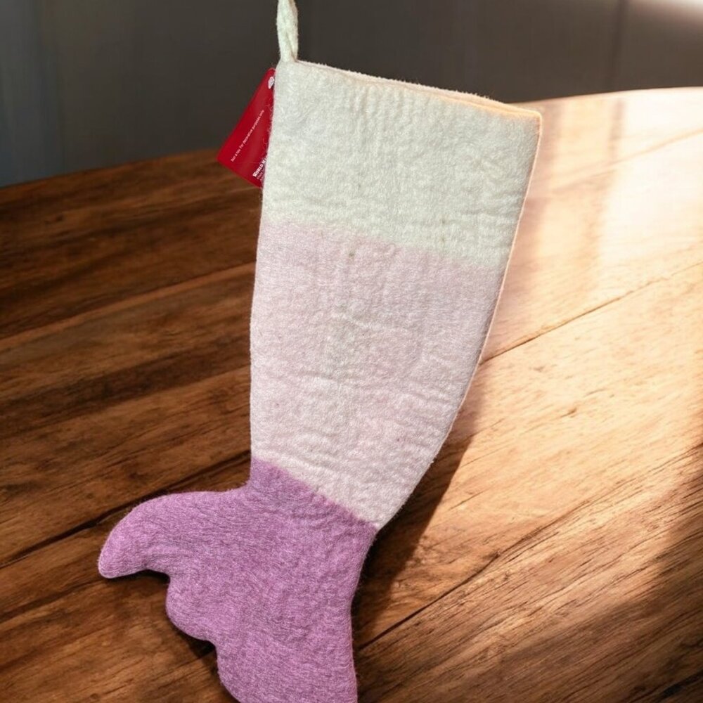 NWT World Market Mermaid Tail Felt Stocking 23" Pink/Purple White Holiday Decor